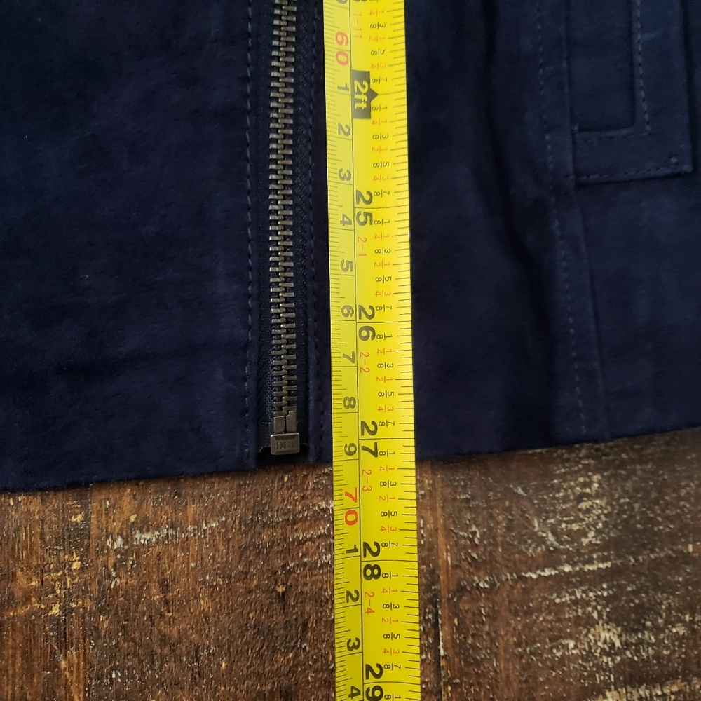 Isaac Mizrahi Live Suede Moto Motorcycle Jacket Printed Lining New Sz 18W Blue - Picture 11 of 11